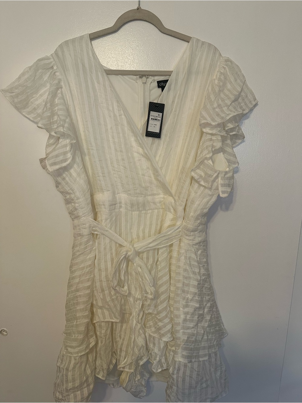 Chicwish Ivory Ruffle Wrap Romper
